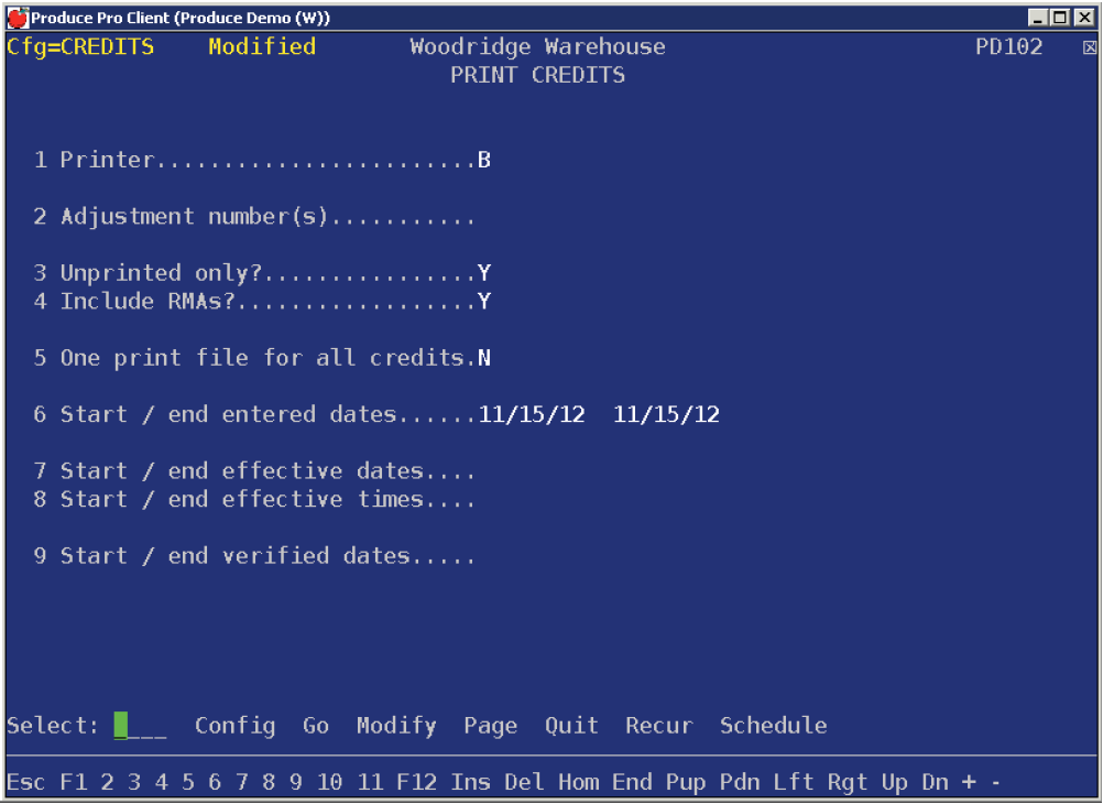 Print Credit Select Credit print from the A/R Interface submenu to open the batch ...