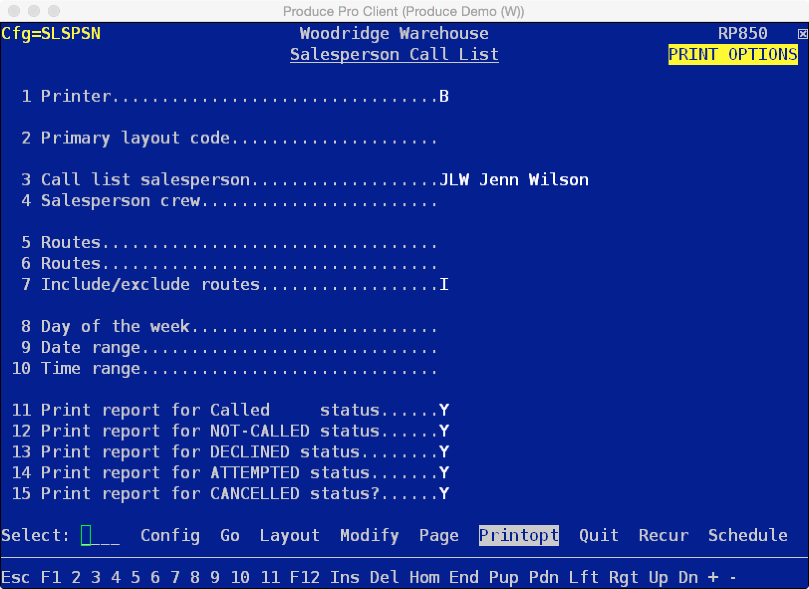 This tells the system to print a copy of each page of options and ...