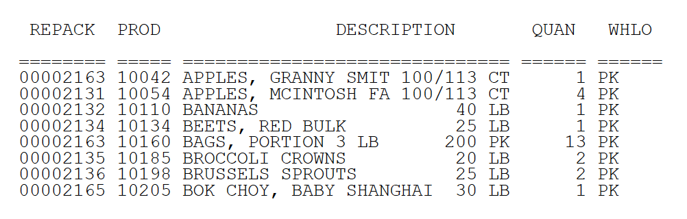 Sample Form Repacking Report In this sample, we've opted to include repack comments (