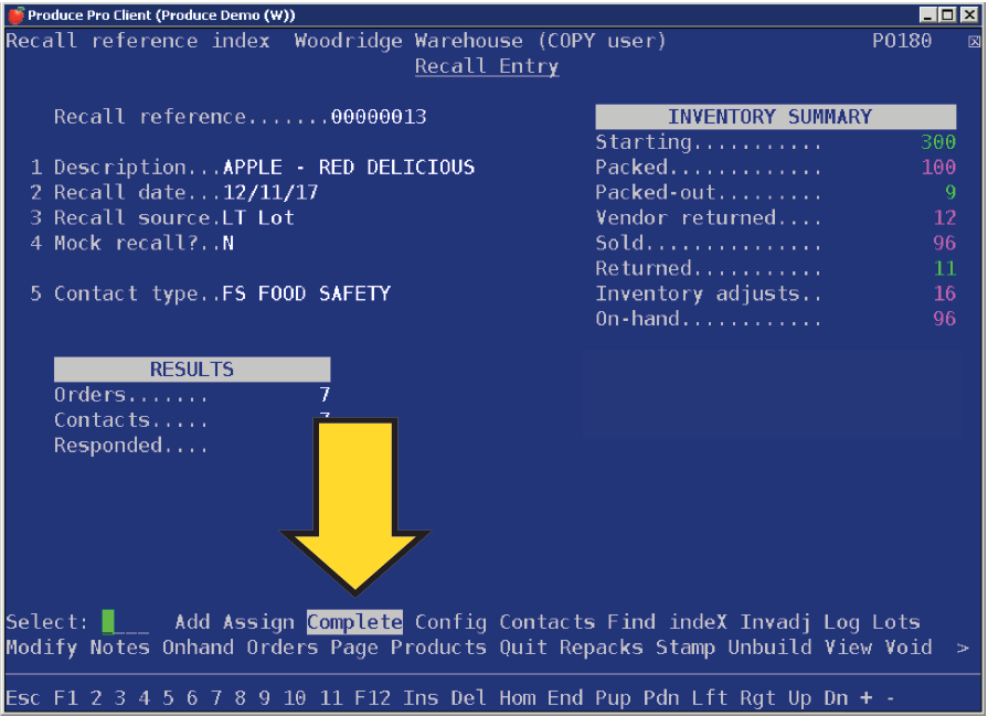Printer Program Recall The system asks you to confirm; select Yes and press Enter.