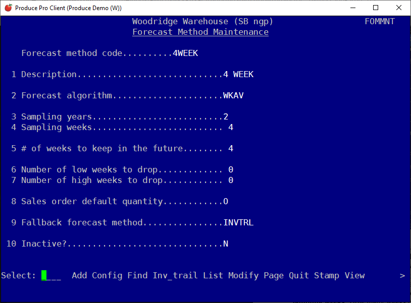 Forecasting method options