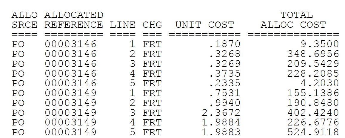 Custom Charge Code Report Here's an example summary by charge code (in this case, freight):