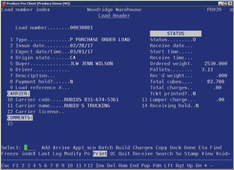 Loading Order Example What the receivers see in Load Arrival Status