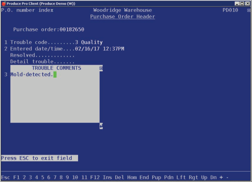 Procorem Error Message Once you’ve entered trouble comments, the system displays a *TROUBLE ...