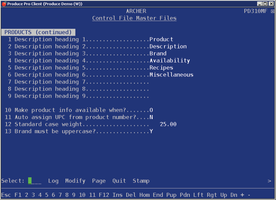 Master File Mem Product descriptions — Enter the types of information you want to store.