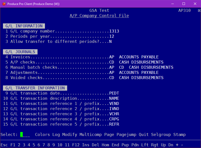Adp Master Control File G/L company — Enter or search for the G/L company to which this A/P ...