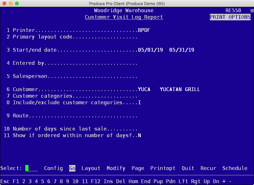 Printer — Enter or search for a printer code.
