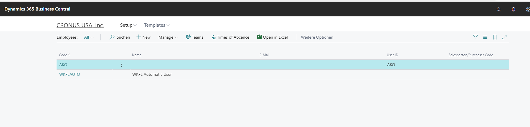The Employee Card page opens.