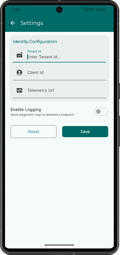 Settings screen
